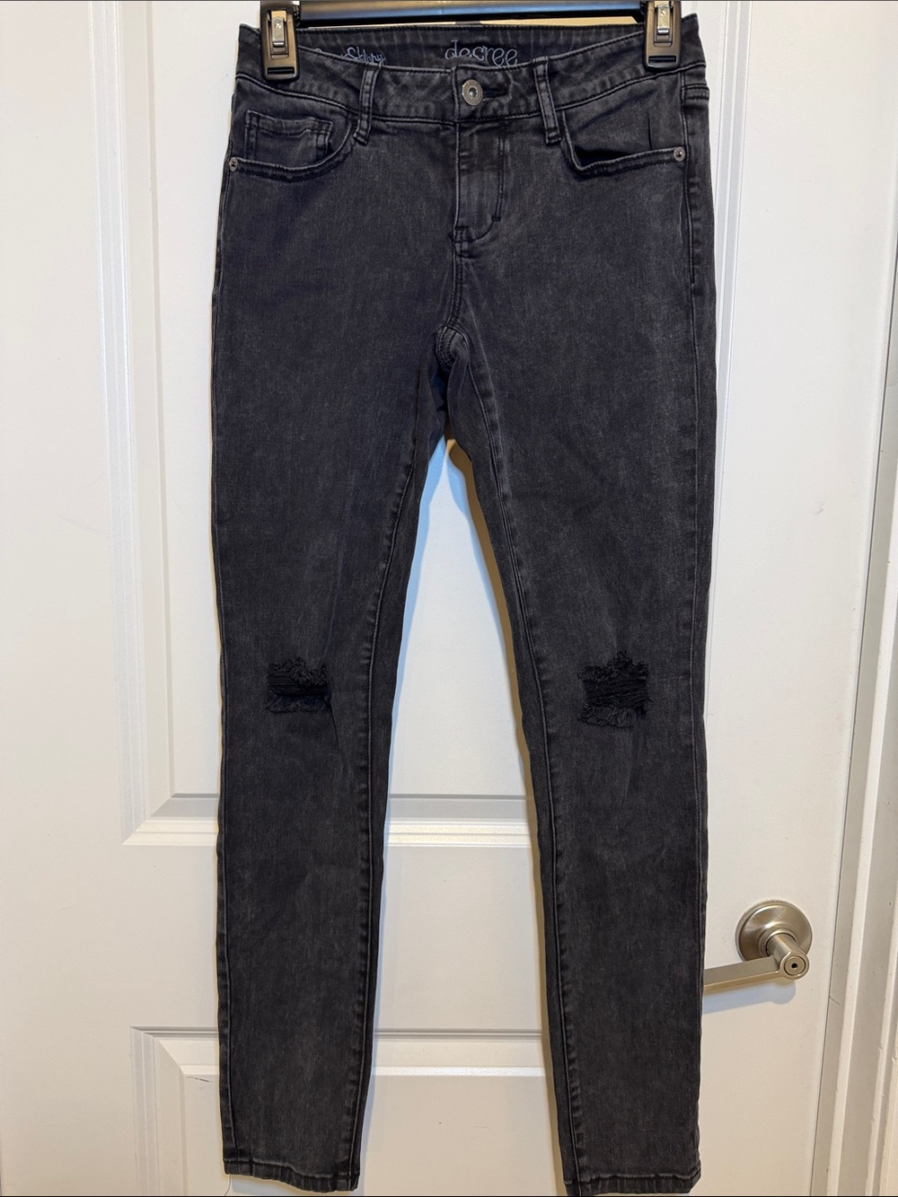 Decree Washed Black Skinny Jeans with Distressed Knees